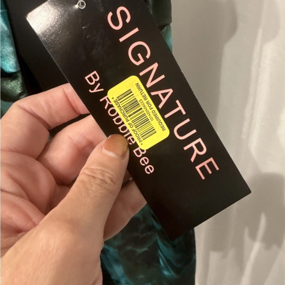 Signature by Robbie B silk dress faux wrap blue green abstract Print Size 6P NWT - Picture 8 of 11